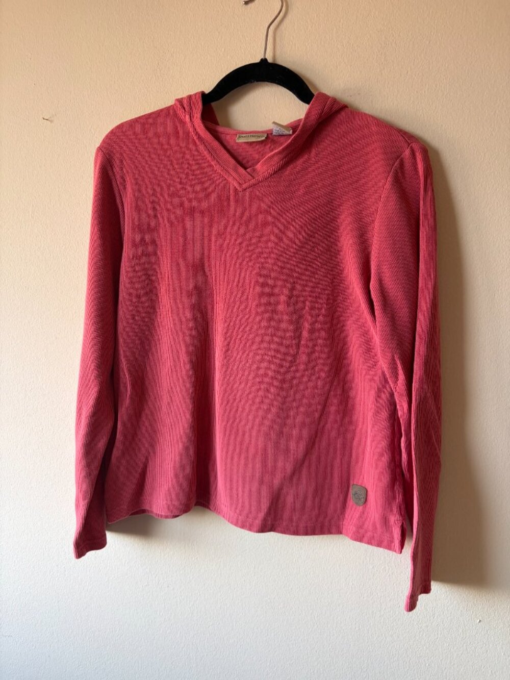 Ruff Hewn Y2K Ribbed Hooded Long Sleeve V-Neck Top 100% cotton